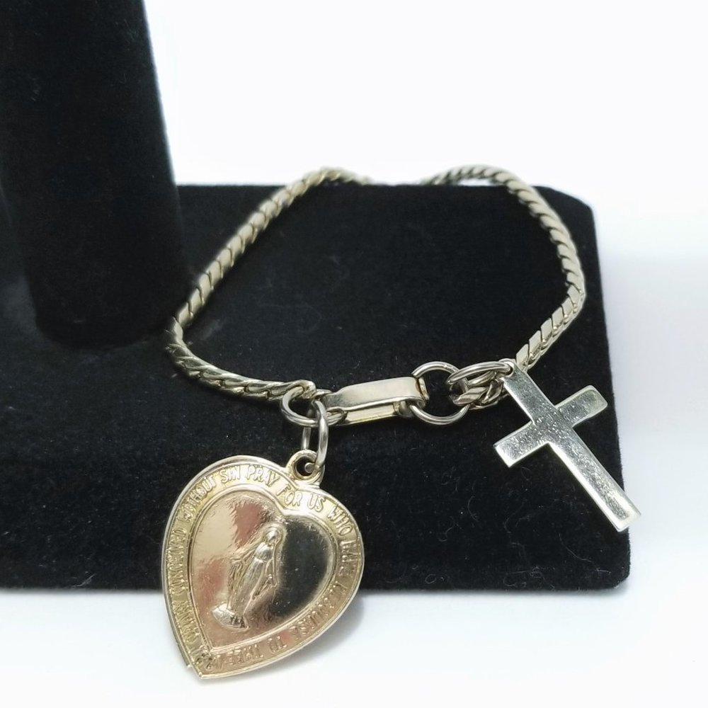Vintage Religious Bracelet Immaculate Heart Of Mary & the Lords Prayer Bracelet